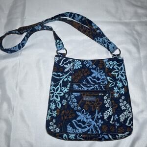 Vera Bradley Java Floral Blue Brown Medium Tote Bag Purse 11"x11"Handle RETIRED